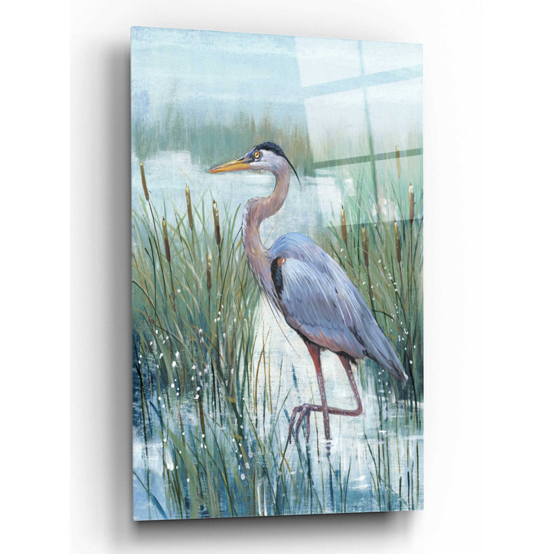 «Marsh Heron II» par Tim O'Toole, art mural en verre acrylique, H 16 po x l 12 po x P 0,13 po