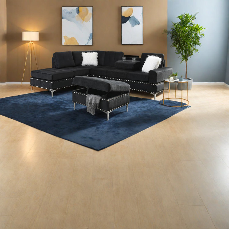 Canapé modulaire multifonctionnel en velours noir avec rangement réversible pour la maison