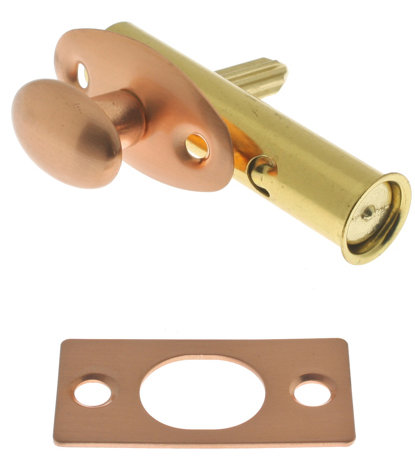 Solid Brass Mortise Door Bolt, Bright Copper