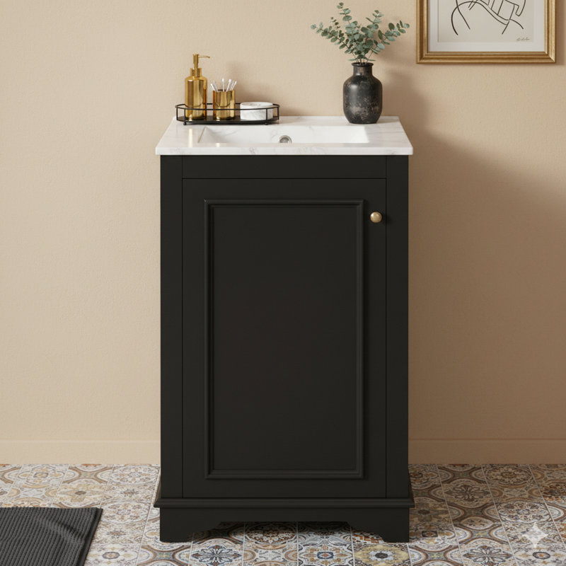 Ensemble de meuble-lavabo sur pied 20 po avec lavabo en céramique, Noir