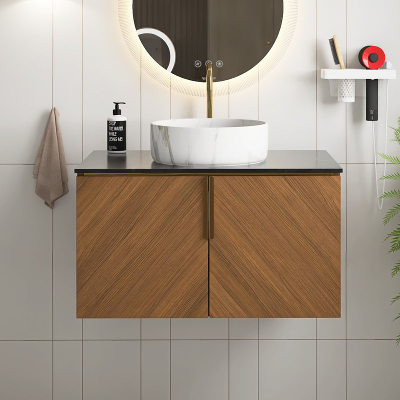 Meuble-lavabo mural simple 30 po avec comptoir, Circulaire, Blanc