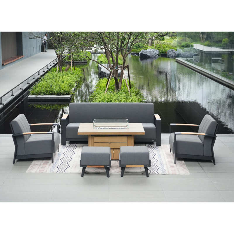7 - Person Patio Conversation Set with Cushions, Teak