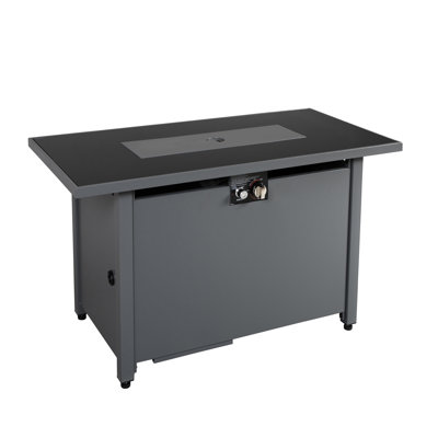 25'' H X 42'' W Steel Outdoor Fireplace Heating Table, Black, 50000Btu, Heat , Push Button Ignition, Concealed Tank Black Fire Pit W, 50000Btu Output, Lid, Storage