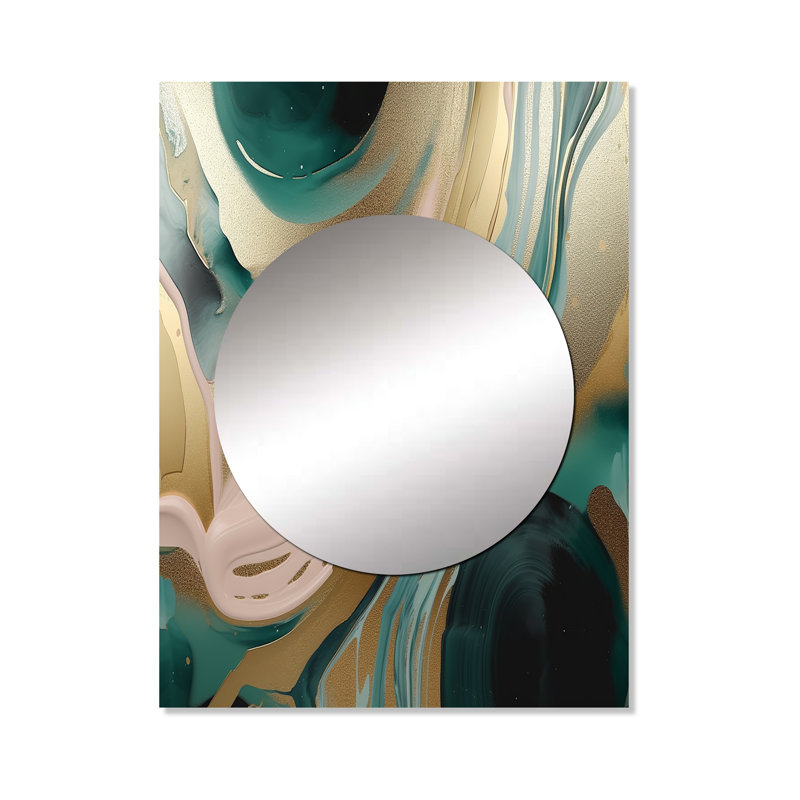 Chahat doré et vert marbré Euphoria V - miroir en marbre, miroir mural décoratif moderne, impression d'art en métal