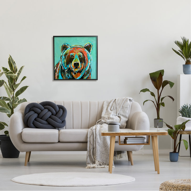 Az-031-Abstract Modern Bear Abstract par Karrie Evenson, Giclée encadrée noir minuit, H 24 po x l 24 po x P 1,5 po
