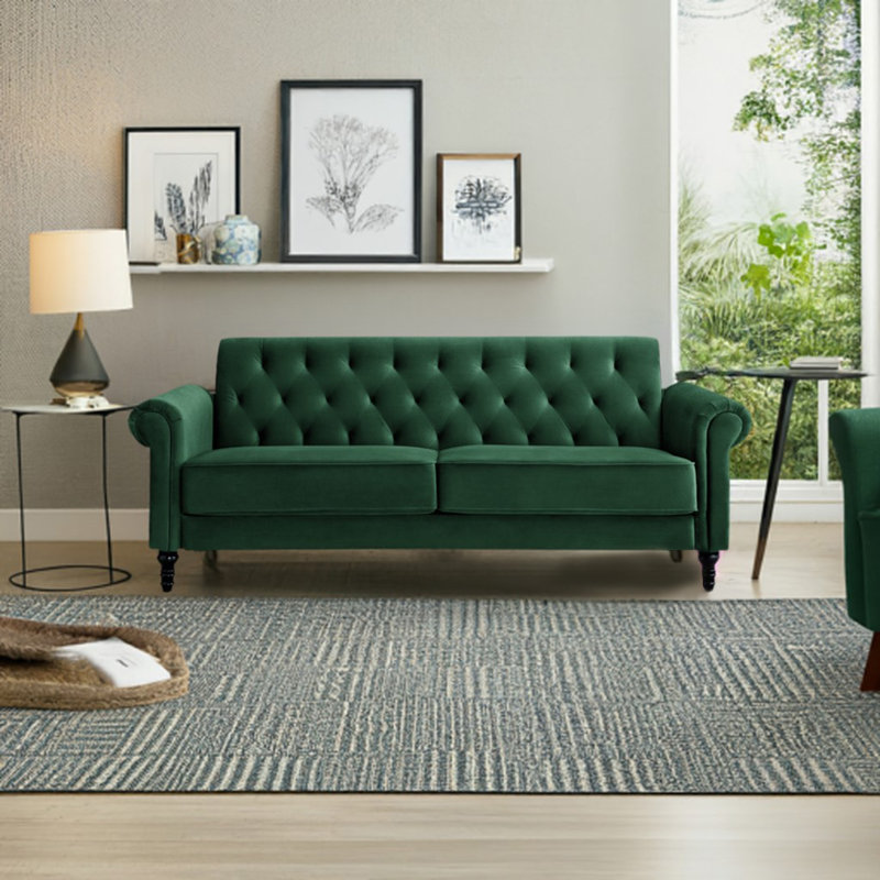 Rainsburg 3-Seater Velvety Sofa, Green, 3