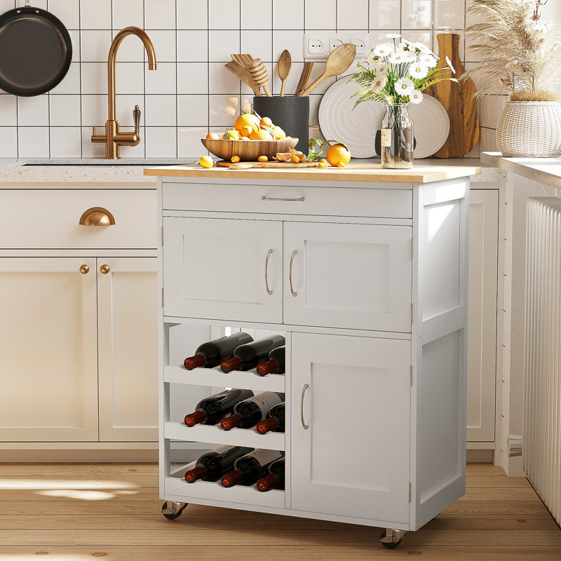 Îlot de cuisine blanc avec porte-bouteilles et armoire à vin
