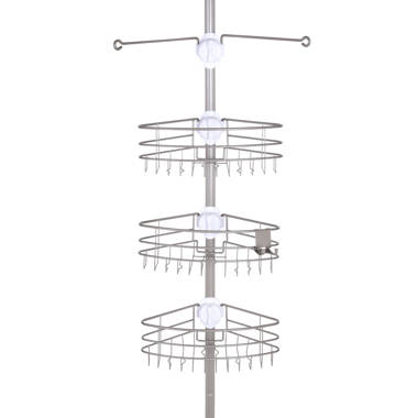 Portable 4 Tier Shower Caddy Corner Tension Pole Adjustable Rust Resistant  White