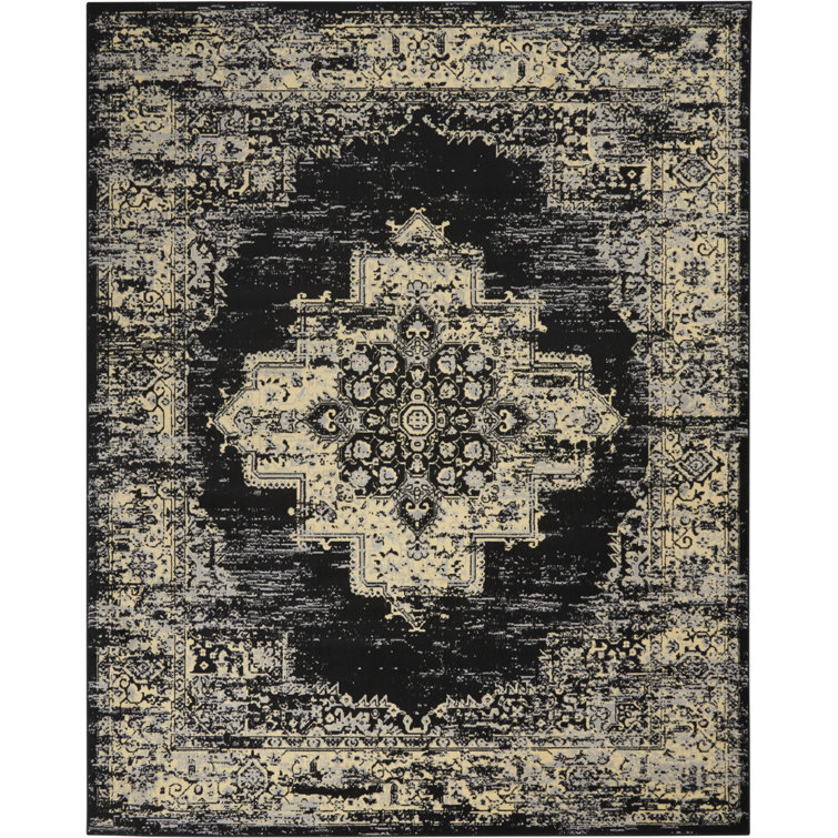 Burnie Oriental Black/Cream Area Rug