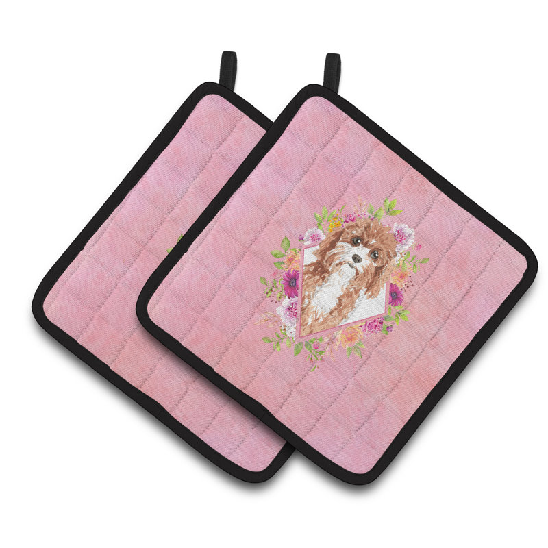 Ensemble de cuisinier poignée 2 pièces caroline trésors sheltie, Rose, Cavapoo