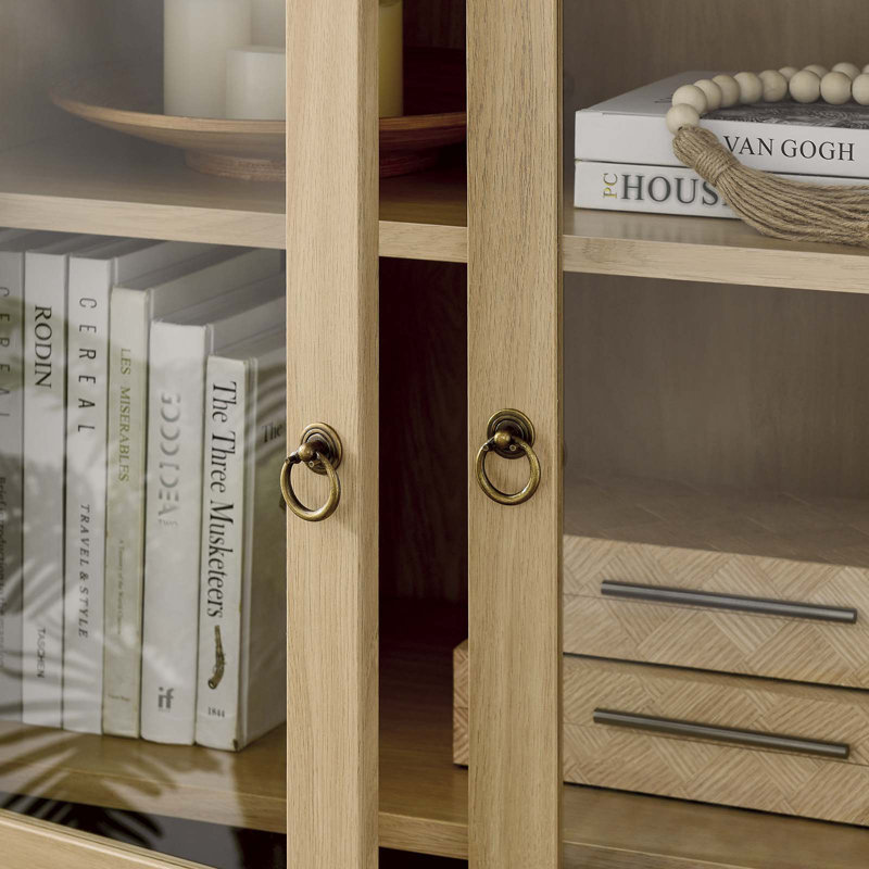 Tessa Tall Oak Arched Storage Display Cabinet with Glass Doors