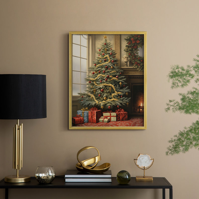 Reproduction d'art encadrée de Noël des Fêtes de Noël - bois massif, H 11 po x l 9 po, Doré