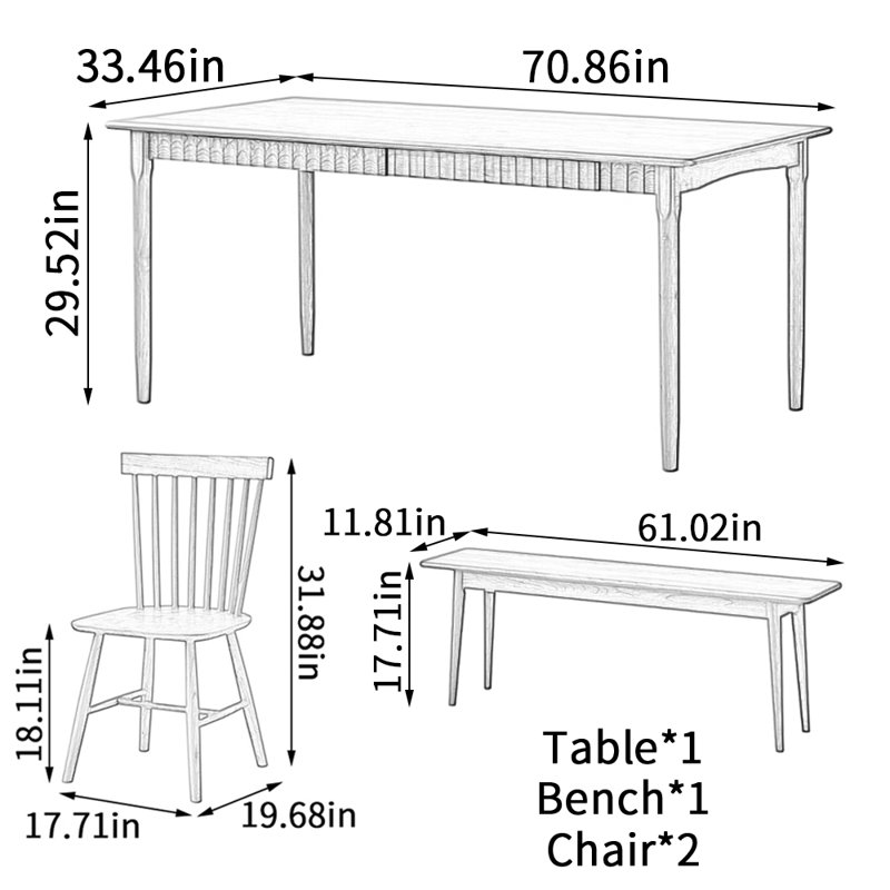 Ensemble de table de salle à manger Simple, H 29,52 po x L 70,86 po x l 33,46 po