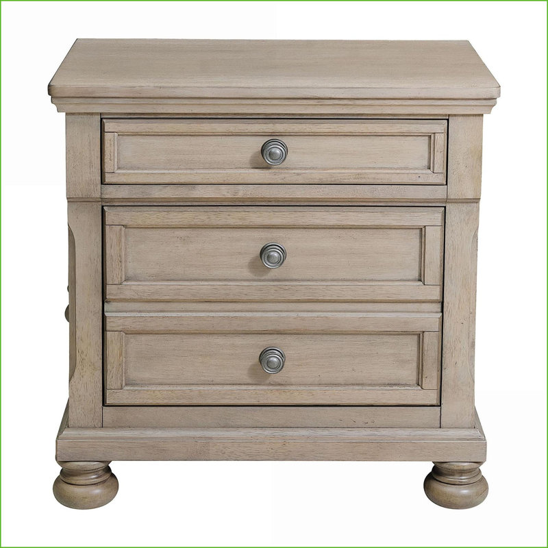Table de chevet transitionnelle grise brossée - 2 tiroirs en placage de bouleau, Gris