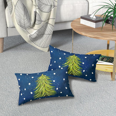 Christmas Lumbar Pillow Covers 12X20 In Set Of 2 Watercolor Green Xmas Tree Rectangular Pillow Cases Winter Holiday Pillowcase Cotton Linen Cushion Case Rustic Home Decor For Couch Porch Outdoor