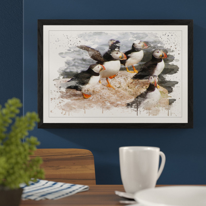 Atlantic Puffin Birds - Wall Art, 45cm H x 62cm W, Framed Picture