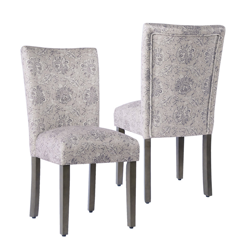 Neena Upholstered Parsons Dining Chairs, Linen Artistic Floral Print/Gray Washed