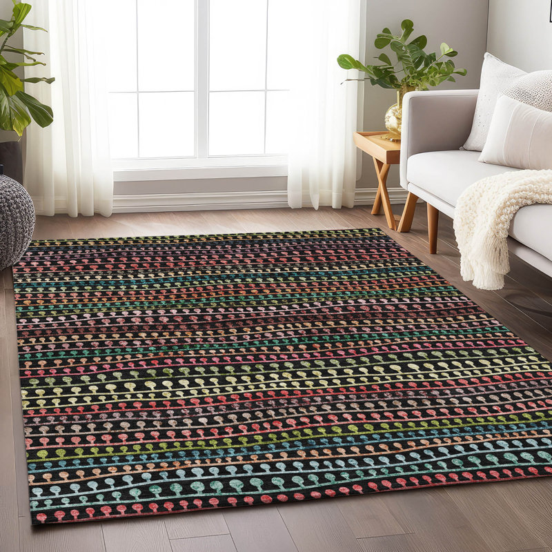 Tapis noir Prisco lavable à la machine de qualité supérieure, Rectangle 10 pi x 14 pi