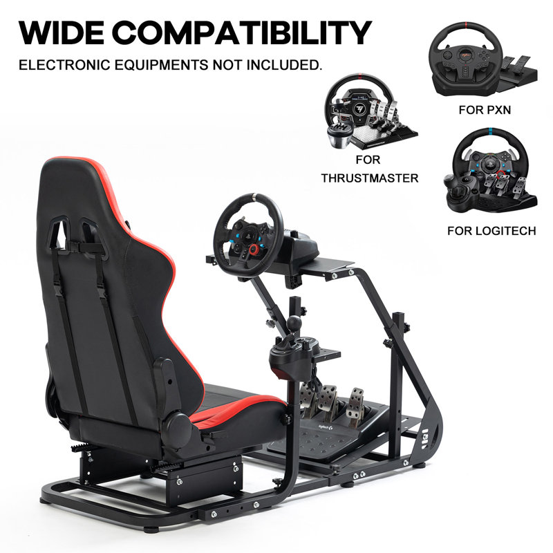 Anman Racing Simulator Cockpit Stand with red Racing Chair fit Logitech G29 G920 G923 Thrustmaster, Red