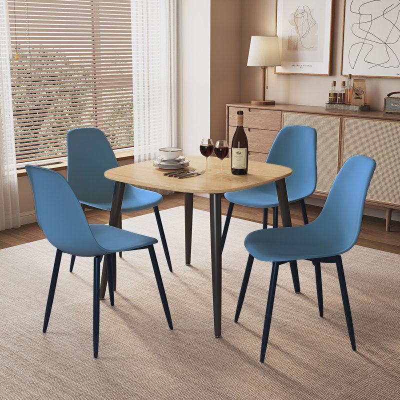 Aspen 5-Piece Casual Dining Set - Compact Square Table & 4 Curved Plastic Chairs, Black, Beige