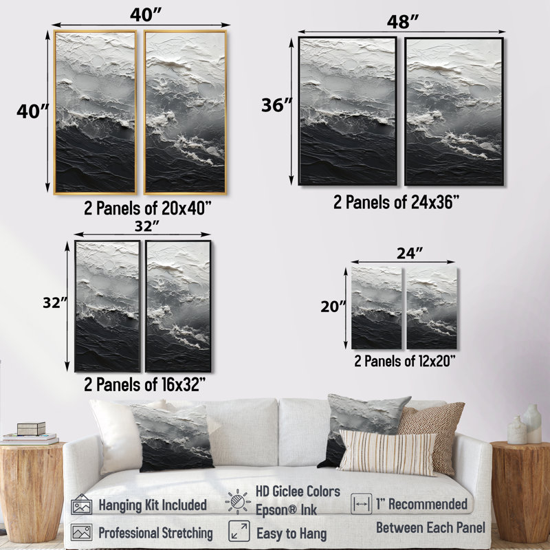 Minimalisme, peinture en noir et blanc - art mural bord de mer, H 40 po x l 40 po, Brun