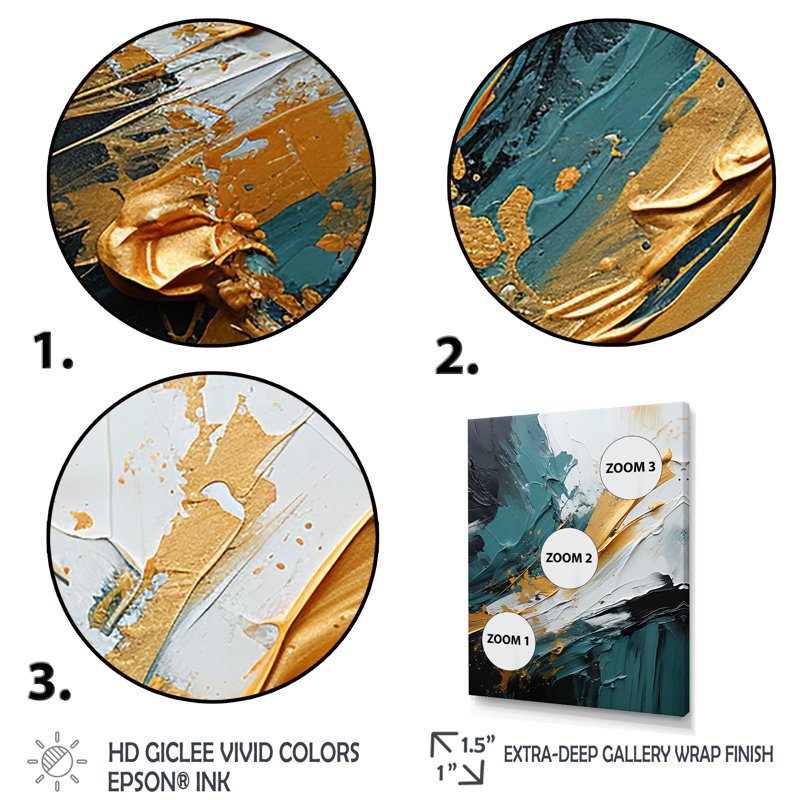Or et vert cascade de marbre blanc VI - art mural abstrait, Cadre flottant noir, H 20 po x l 12 po x P 1 po