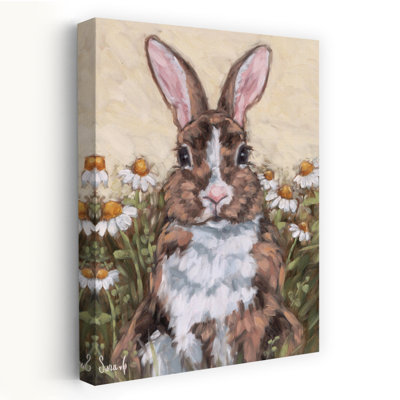 Whiskers And Wildflowers - Contemporary Brown Rabbit Close Up Chamomile Flowers Art