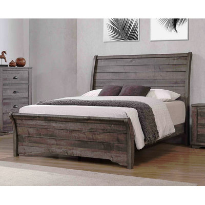 1Pc Contemporary Design Queen Sleigh Bed Horizontal Lines Gently Sloped Curved Headboard Finish