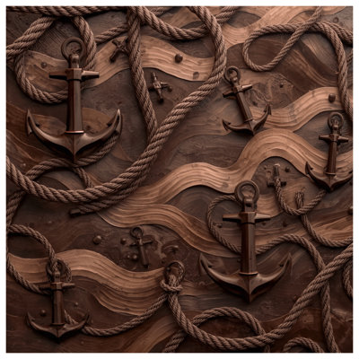 Couvre-lit matelassé brun Anchors Ropes Waves