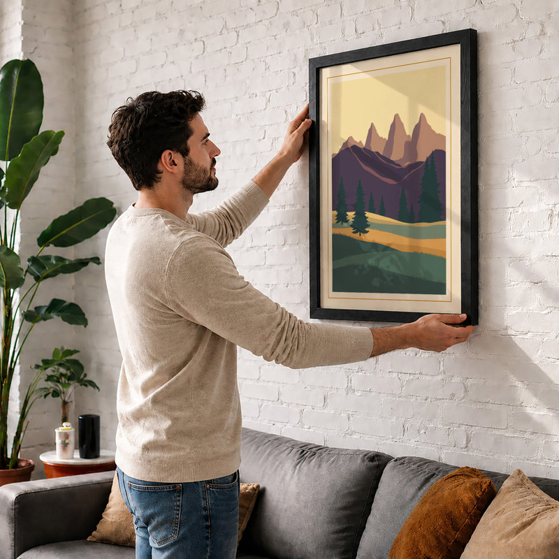 Mountain Path Scandinavian - Framed Print, A3 - 42.0 x 29.7 cm, White