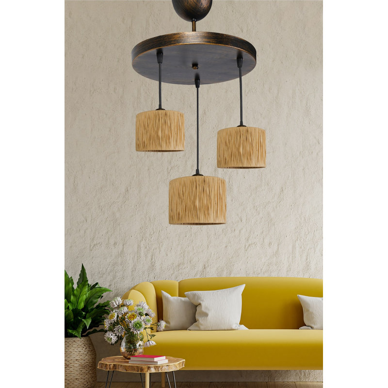 Elegant Metal Chandelier with Cotton Cap, Beige Finish, 27.6 in Tray Diameter x 27.6 in Height | E27 Socket, Max 40W | Perfect for Dining Room, Living Room & Entryway, Stylish & Functional Lighting Solution
