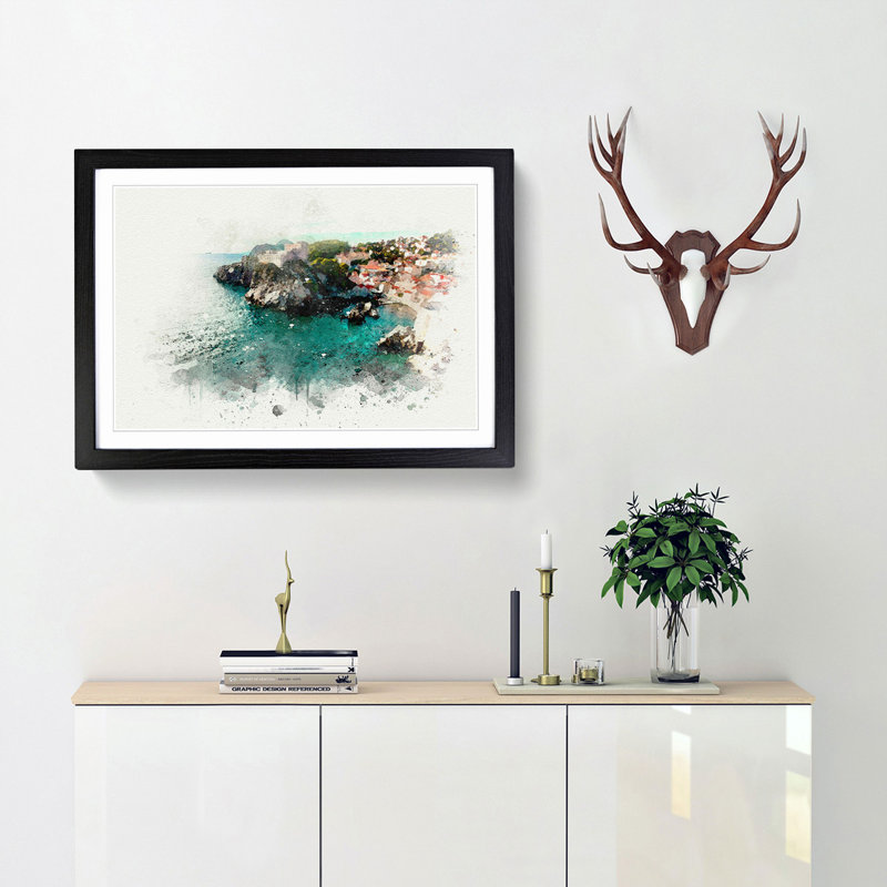 Walls of Dubrovnik in Croatia in Abstract - Picture Frame Graphic Art Print, 50cm H x 76cm W x 2cm D, Black