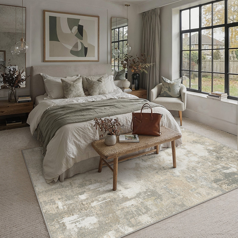 Tapis abstrait moderne Arden, Beige, Rectangle 5' x 7'6"