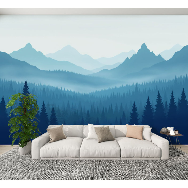 Papier peint auto-adhésif Misty Mountain Landscape Pine Forest