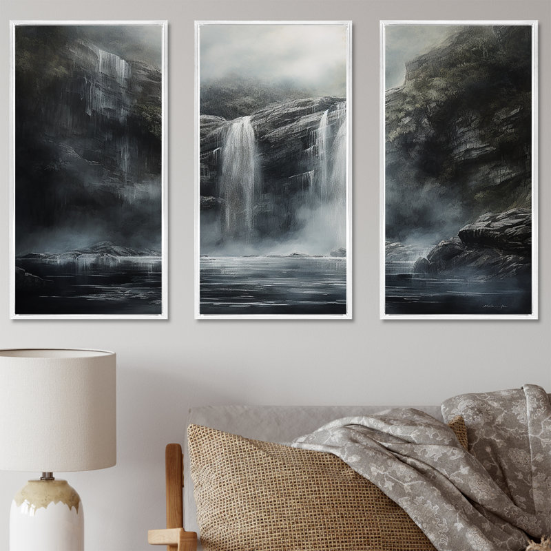 Ensemble de salon Waterfall Cliff Scenery Magic I - Waterfall Wall Art, H 28 po x l 36 po x P 1 po, Cadre flottant blanc