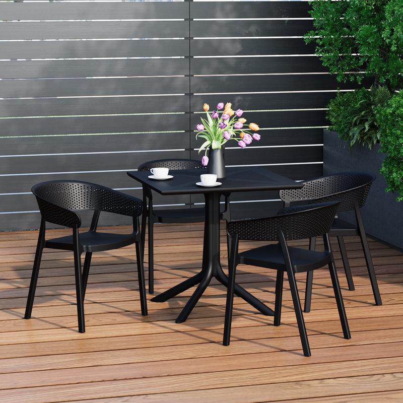 4-Person Outdoor Square Dining Set, Black