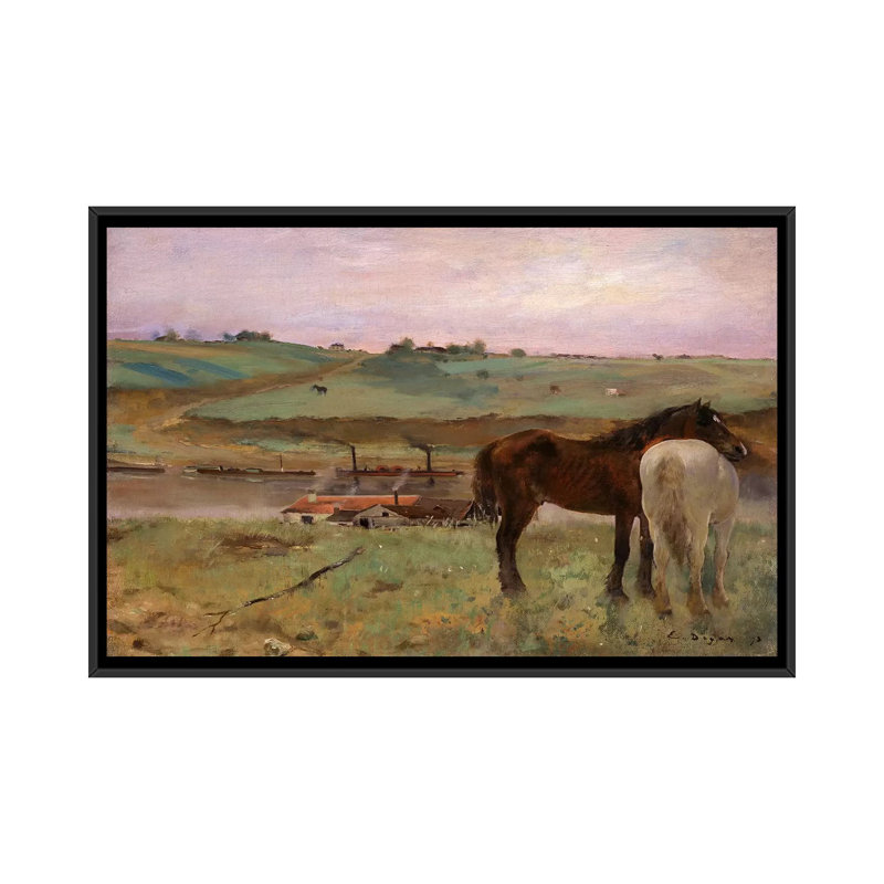 «Horses in a Meadow 1871» par Edgar Degas, reproduction d'art sur toile tendue, H 32 po x l 48 po x P 1,5 po, Pas de tapis