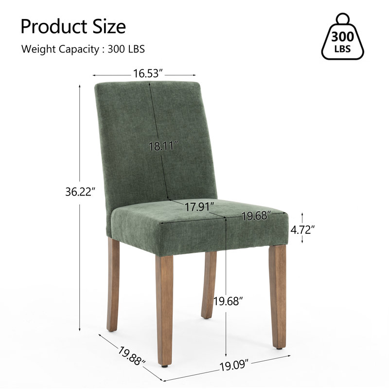 Fabric Upholstered Dining Chair Side Chair With Solid Wood Legs, Green, 6