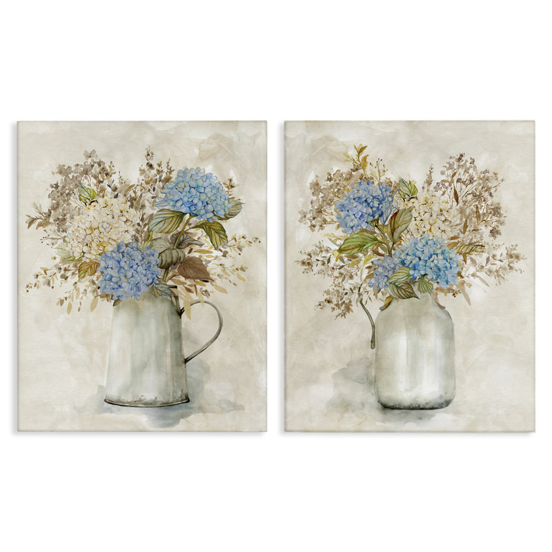 Bouquets avec charme champêtre, ensemble de 2 toiles d'art, design par Carol Robinson, H 20 po x l 16 po
