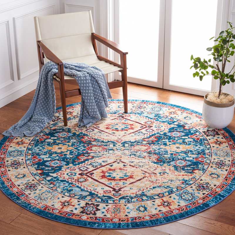 Manado Oriental Blue/Gold Area Rug, Round 6'7"