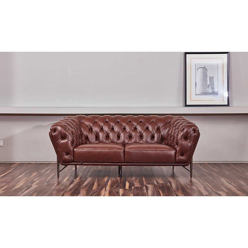 Causeuse en cuir véritable 76 po, Cuir véritable brun