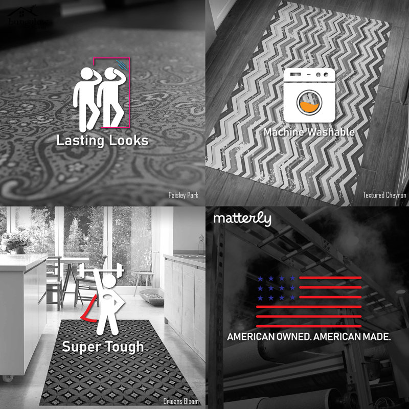 Un-Rug Micro Check Canvas Low Profile Kitchen Mat by Matterly, Rectangle 3' x 5'