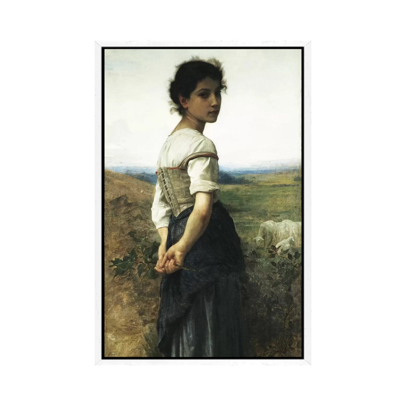 The Young Shepherdess, 1885 by William-Adolphe Bouguereau - Painting on Canvas, White Framed