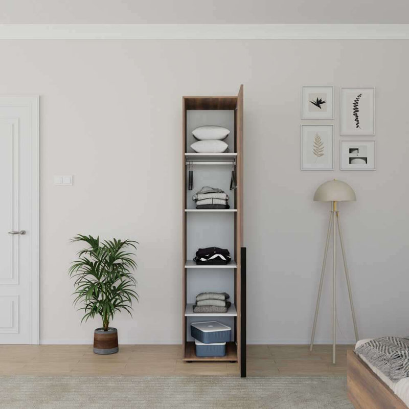 Modern Walnut Wardrobe with Numerous Shelves, 17.7 x 82.7 x 21.8 inches | 100% Melamine Coated Particle Board, Wall-Mountable Design | Stylish and Functional Storage Solution for Any Room