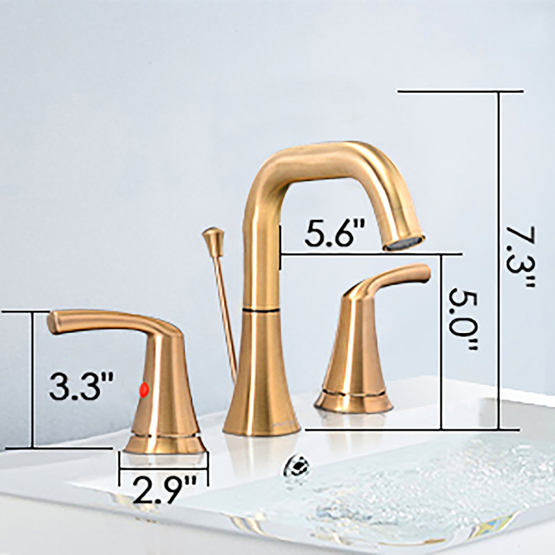 Robinet pour salle de bain à 2 poignées et 3 trous - Or brossé avec fonction lisse