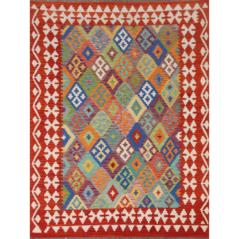 Tapis géométrique réversible en laine 6 x 8