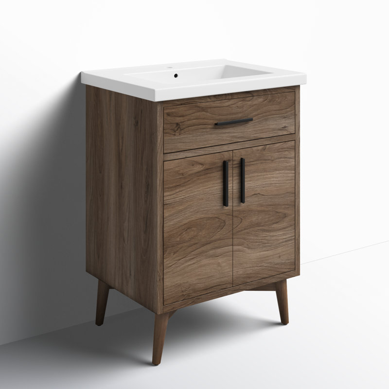 Ensemble de meuble-lavabo simple 24 po Binford, Noyer clair / noir mat