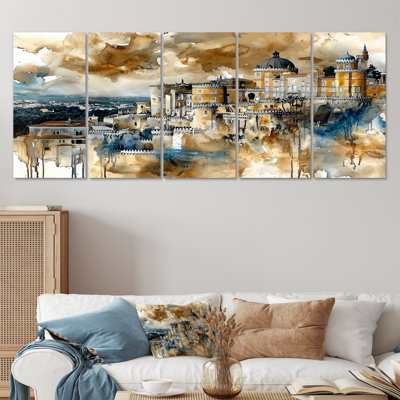 Aquarelle, Palais de Pena au Portugal I - Art mural Portugal - Traditiona, décoration murale