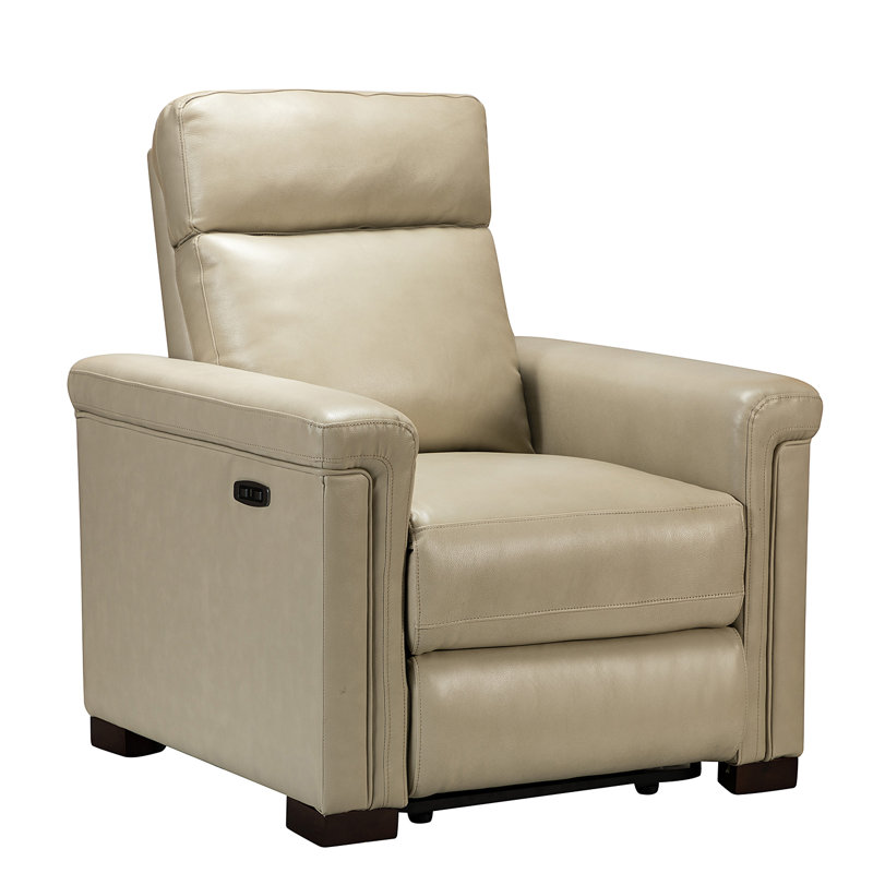 Westdale 36.02'' W Genuine Leather Power Standard Recliner with Solid Wood Legs, Beige