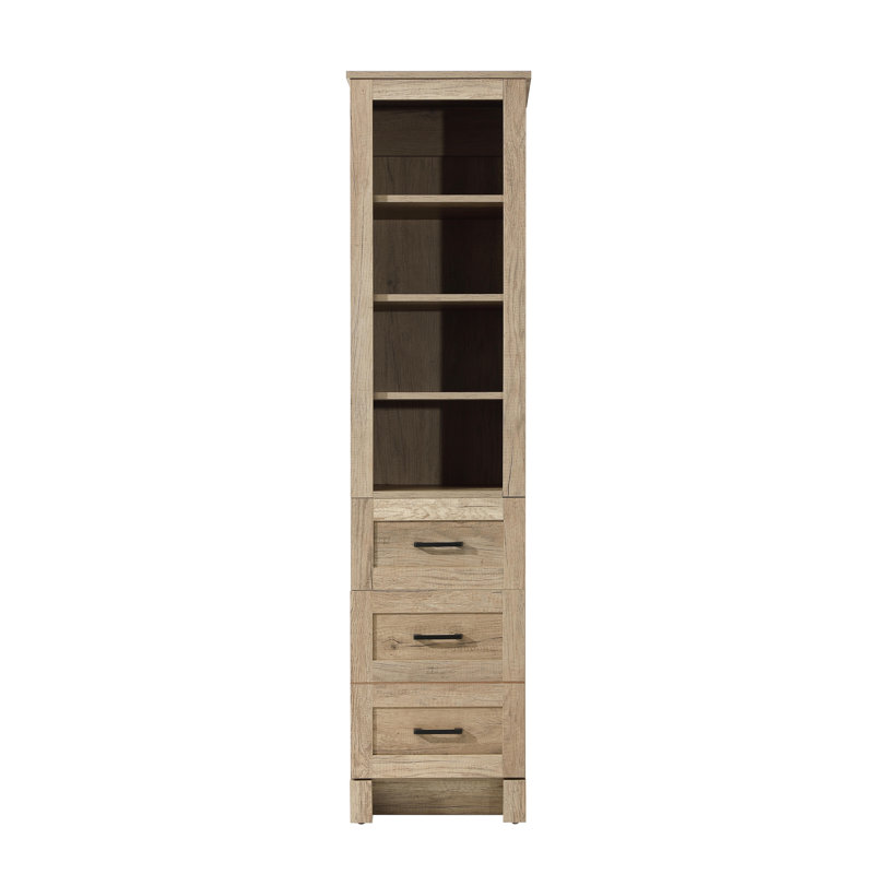 16 Inch Bath Storage Glass Cabinet  in Natural Oak, 65" H x 16" W x 65" D, Natural Oak